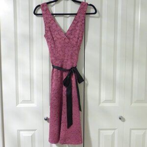 LE CHATEAU pink lace skater dress with removable black satin belt